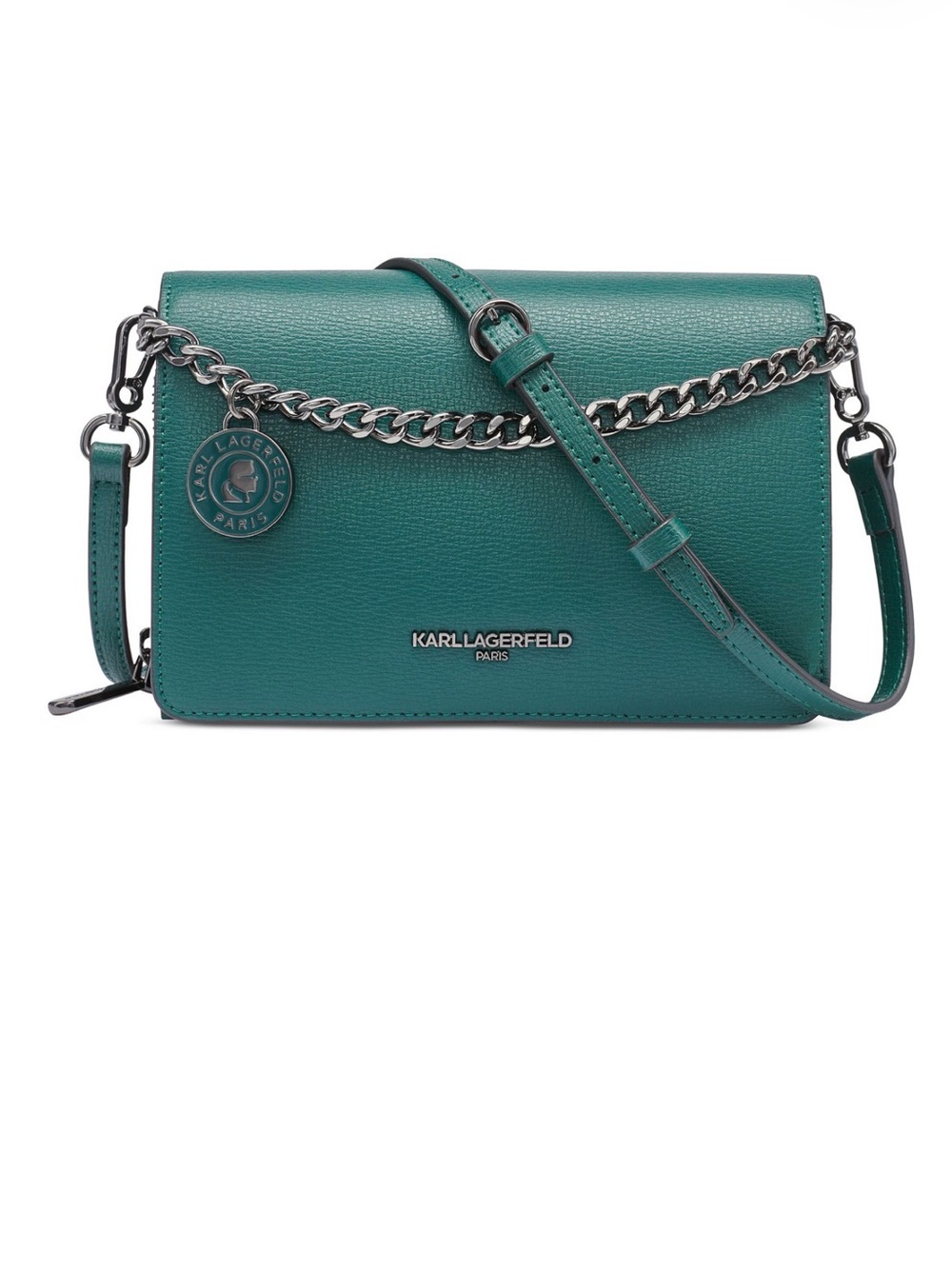 KARL LAGERFELD Teal Chain-Detail Crossbody Bag